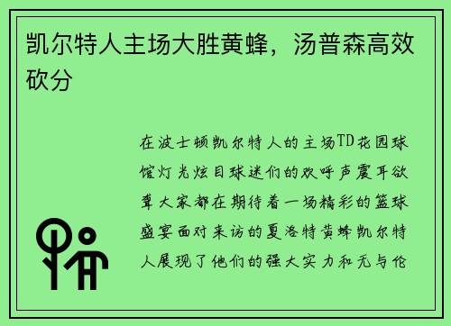 凯尔特人主场大胜黄蜂，汤普森高效砍分